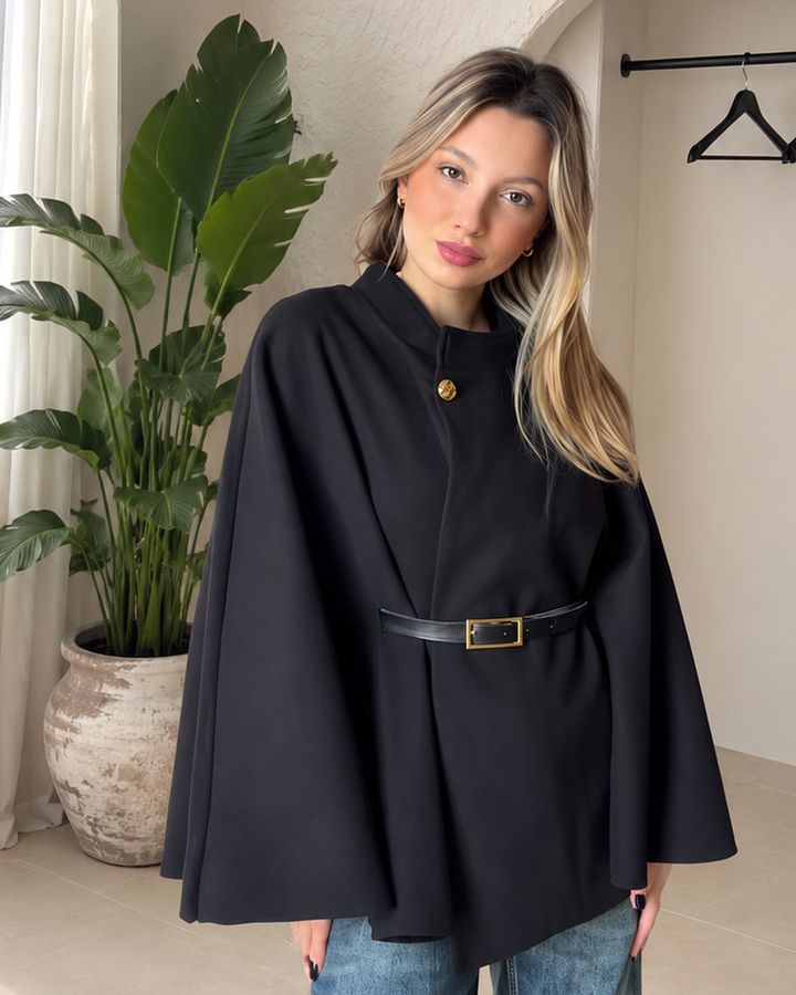Belted Cape in Black