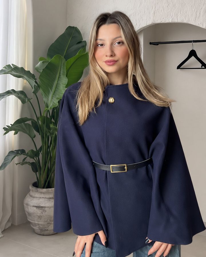 Belted Cape in Navy