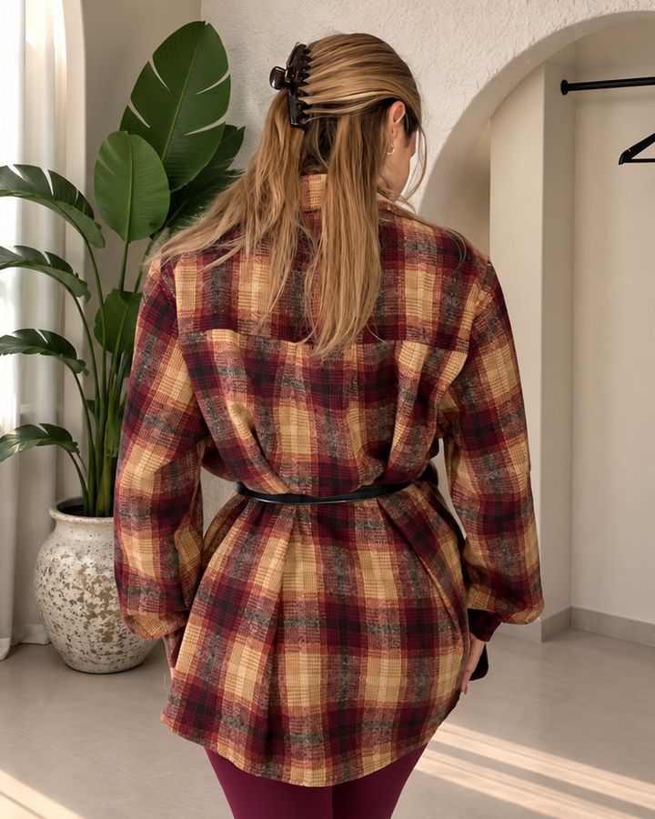 Oversized Plaid Shirt in Burgundy plaid, photo 3 of 3