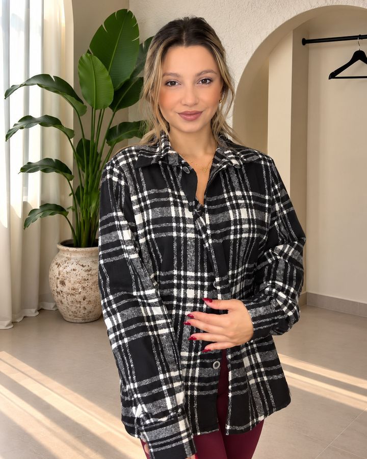 Oversized Plaid Shirt in Black plaid, photo 1 of 2