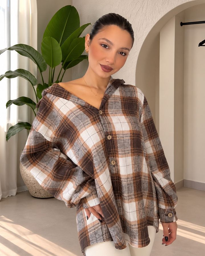 Oversized Plaid Shirt in Brown plaid, photo 1 of 2