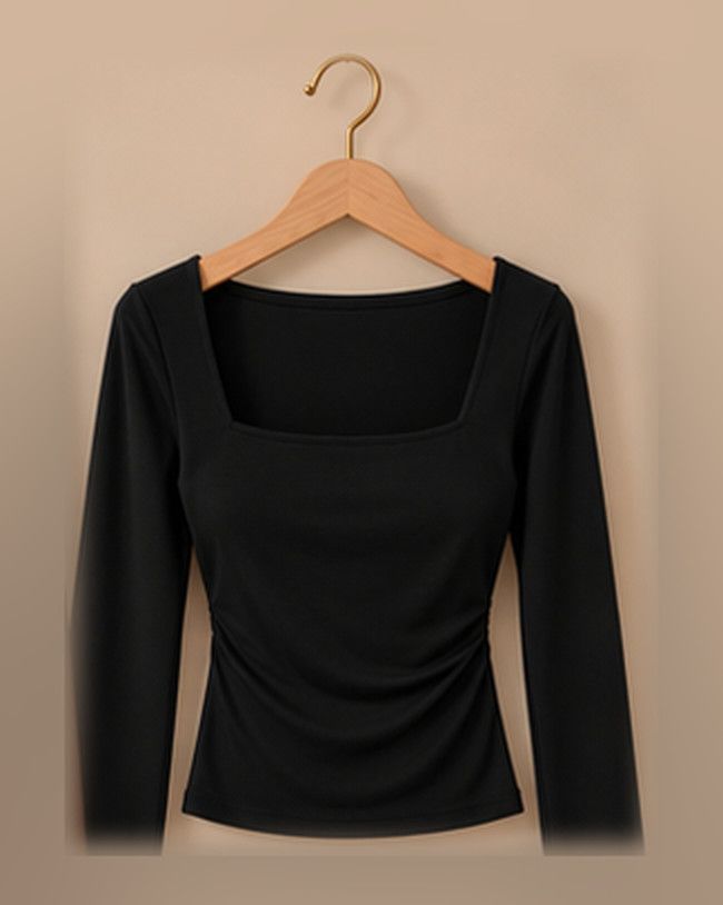 Square Neck Ruched Top in Black