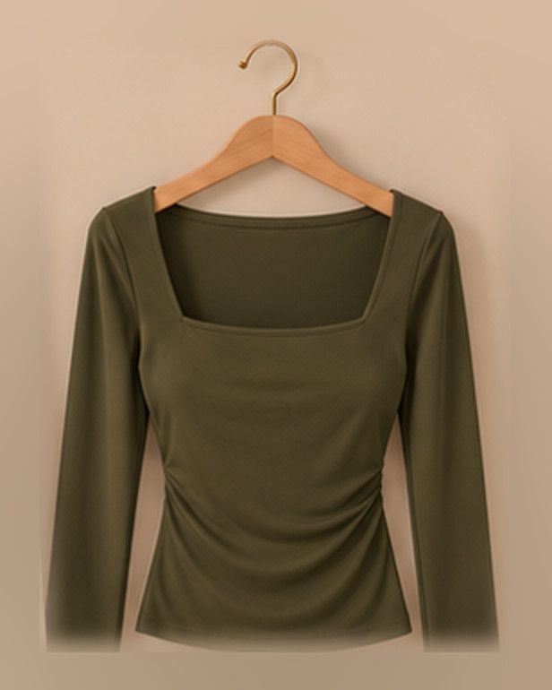 Square Neck Ruched Top in Olive