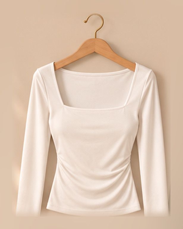 Square Neck Ruched Top in White